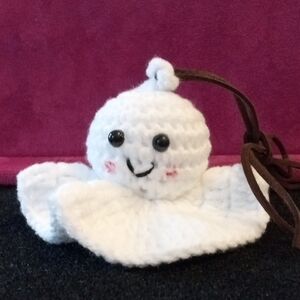 Adorable White Crochet Ghost Automobile Rearview Mirror Charm
